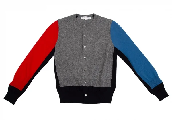 コムコム コムデギャルソンCOMME des GARCONS ウールパネル切替マルチカラーカーディガン グレー他L K-127499_002