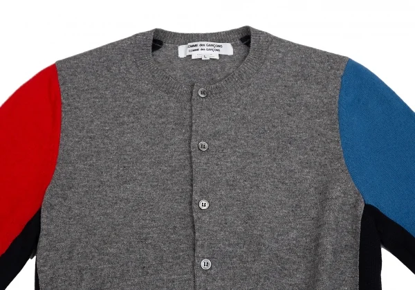 コムコム コムデギャルソンCOMME des GARCONS ウールパネル切替マルチカラーカーディガン グレー他L K-127499_003