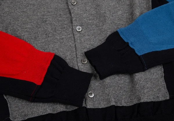 コムコム コムデギャルソンCOMME des GARCONS ウールパネル切替マルチカラーカーディガン グレー他L K-127499_008