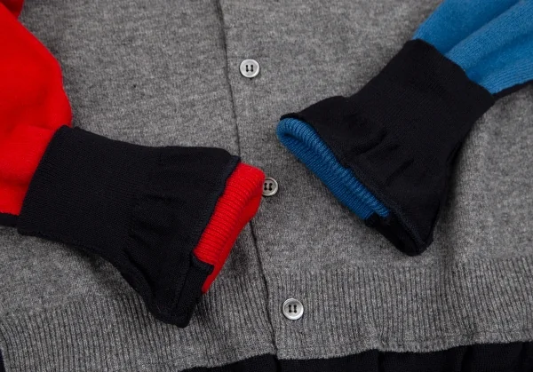 コムコム コムデギャルソンCOMME des GARCONS ウールパネル切替マルチカラーカーディガン グレー他L K-127499_009