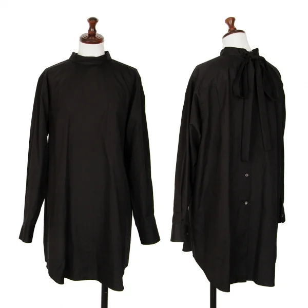 コムコム コムデギャルソンCOMME des GARCONS コットンバックボタンスタンドカラーロングシャツ 黒S K-127503_001