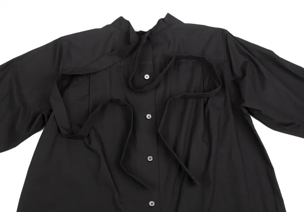 コムコム コムデギャルソンCOMME des GARCONS コットンバックボタンスタンドカラーロングシャツ 黒S K-127503_010