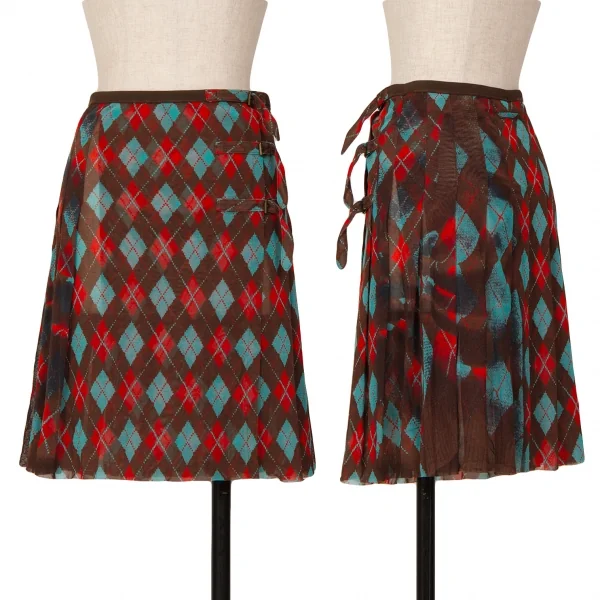 Jean-Paul GAULTIER FEMME Argyle Printed Mesh Skirt Brown 40 K-127513_001