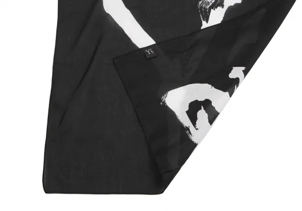 ワイズY's 達筆ロゴプリントスカーフ 黒 K-127522_003