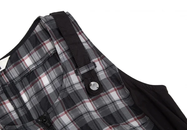 センソユニコt.b SENSOUNICO チェック切替フロントダブルジップノースリーブワンピース 黒グレー赤38 K-127539_012