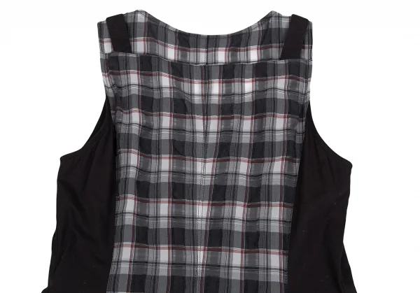 センソユニコt.b SENSOUNICO チェック切替フロントダブルジップノースリーブワンピース 黒グレー赤38 K-127539_015