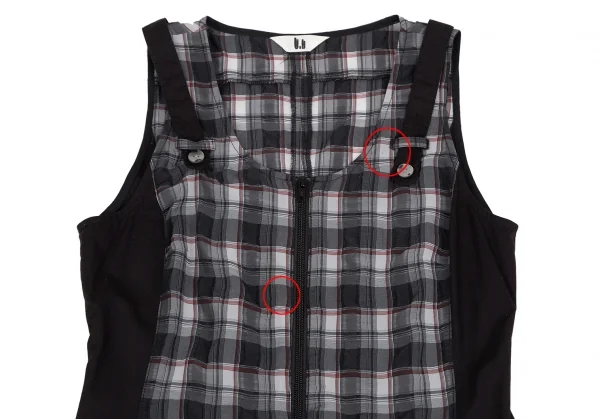 センソユニコt.b SENSOUNICO チェック切替フロントダブルジップノースリーブワンピース 黒グレー赤38 K-127539_003