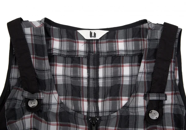 センソユニコt.b SENSOUNICO チェック切替フロントダブルジップノースリーブワンピース 黒グレー赤38 K-127539_006