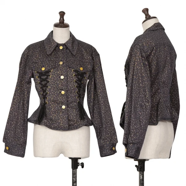 ジュニアゴルチエJUNIOR GAULTIER フラワープリントレースアップトラッカージャケット 紺42 K-127544_001