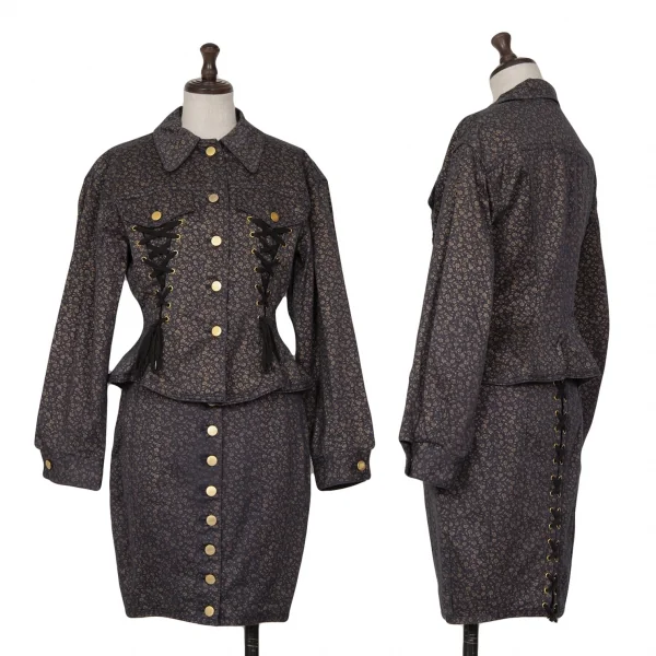 ジュニアゴルチエJUNIOR GAULTIER フラワープリントレースアップトラッカージャケット 紺42 K-127544_017