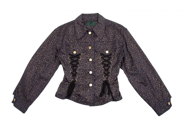 ジュニアゴルチエJUNIOR GAULTIER フラワープリントレースアップトラッカージャケット 紺42 K-127544_002