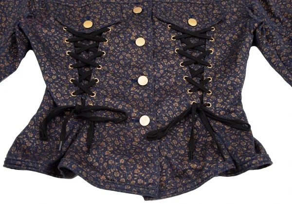 ジュニアゴルチエJUNIOR GAULTIER フラワープリントレースアップトラッカージャケット 紺42 K-127544_008