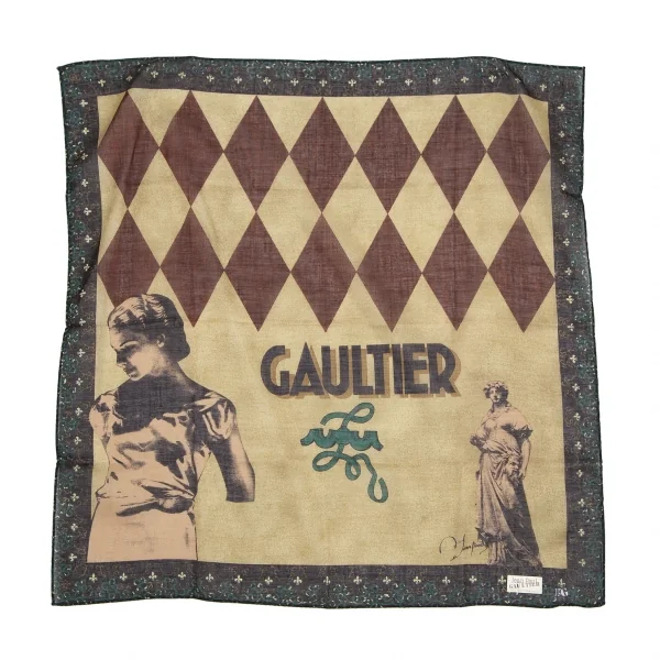 Jean-Paul GAULTIER Engraving Print Handkerchief Yellow  K-127607_001