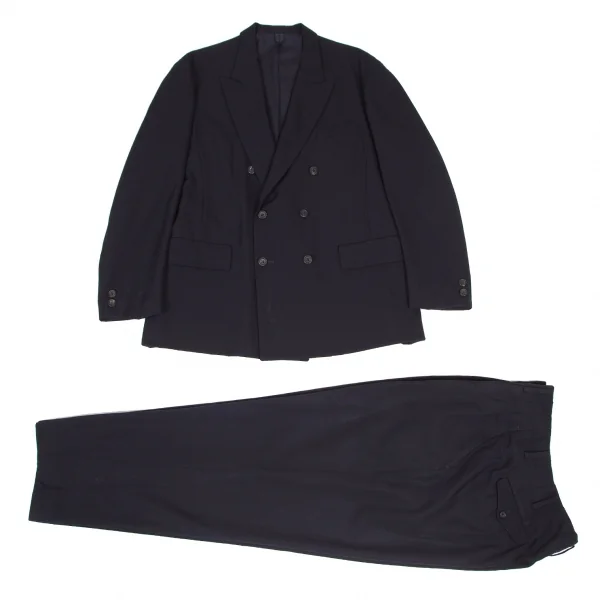 ヨウジヤマモト プールオムYohji Yamamoto POUR HOMME ウールギャバダブルセットアップスーツ 紺L・M K-127637_001