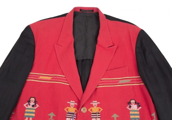ヨウジヤマモト プールオムYohji Yamamoto POUR HOMME民族刺繍バイカラージャケット 赤黒M K-127724_002