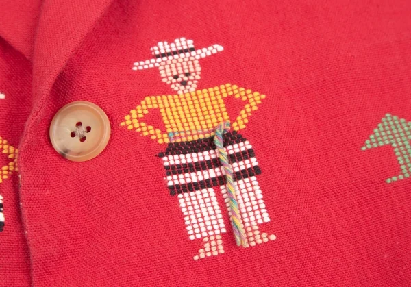 ヨウジヤマモト プールオムYohji Yamamoto POUR HOMME民族刺繍バイカラージャケット 赤黒M K-127724_008