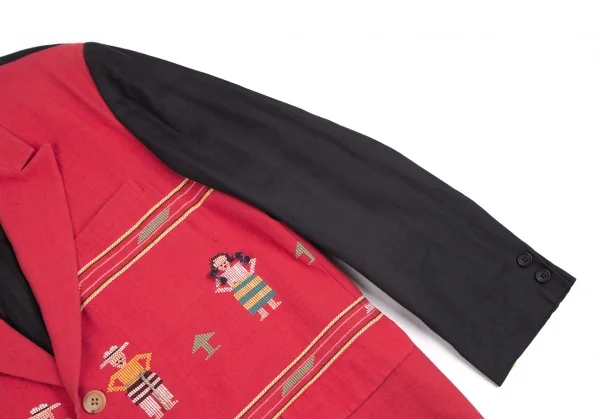 ヨウジヤマモト プールオムYohji Yamamoto POUR HOMME民族刺繍バイカラージャケット 赤黒M K-127724_010