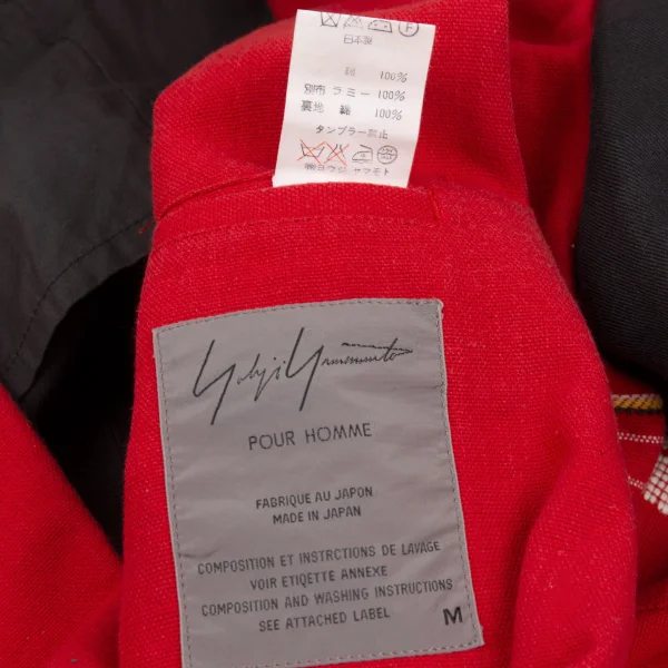 ヨウジヤマモト プールオムYohji Yamamoto POUR HOMME民族刺繍バイカラージャケット 赤黒M K-127724_020