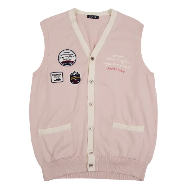 Papas+ Patch & Embroidery Cotton Knit Vest Pink L K-127734_001