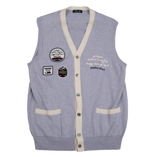 パパスプラスPapas+ コットンパッチ刺繍デザインVネックニットベスト 水色L K-127735_001