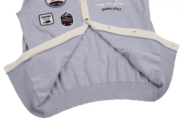 パパスプラスPapas+ コットンパッチ刺繍デザインVネックニットベスト 水色L K-127735_014