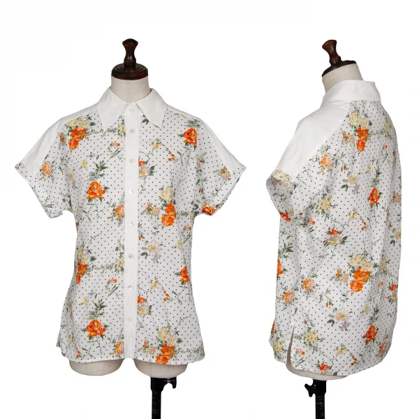 ディーアンドジーD&G フラワードットプリントドルマンスリーブシャツ 白青オレンジ40 K-127769_001