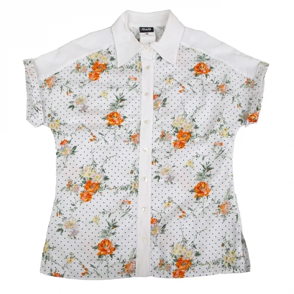 ディーアンドジーD&G フラワードットプリントドルマンスリーブシャツ 白青オレンジ40 K-127769_002