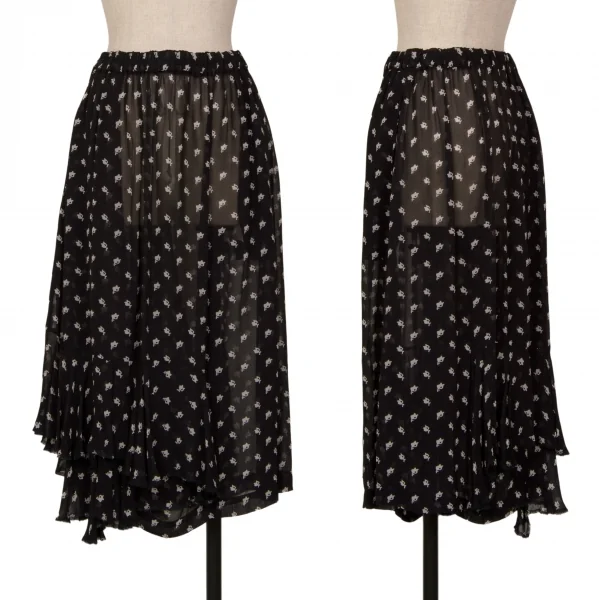 COMME des GARCONS Floral Printed See-through Skirt Navy XS K-127773_001