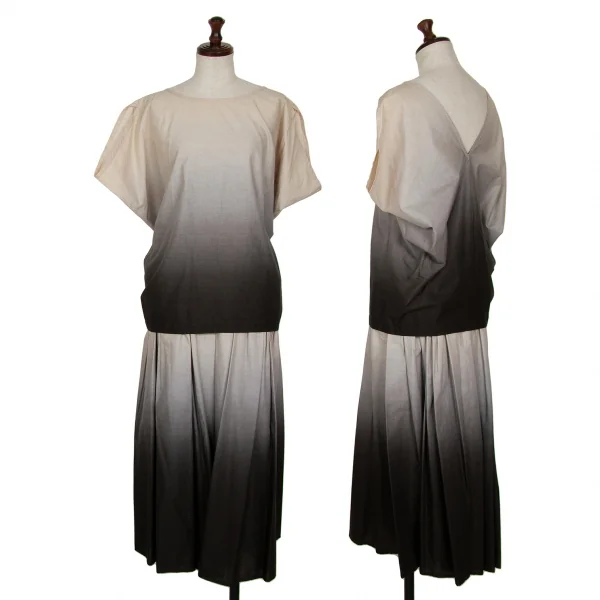 ISSEY MIYAKE PERMANENTE Cotton Gradient Printed Top & Skirt Beige,Black M K-127815_001