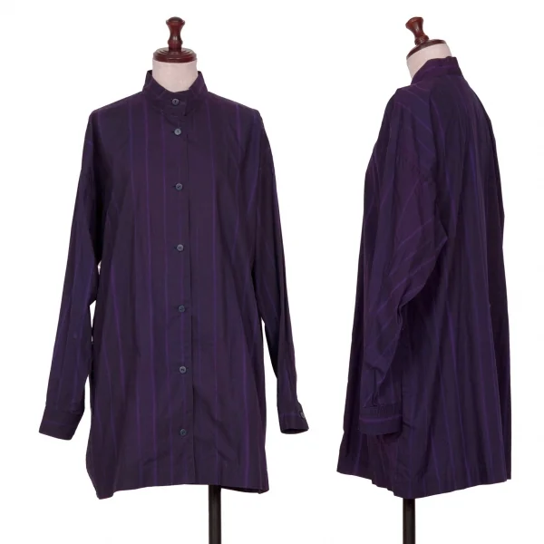 ISSEY MIYAKE Cotton Striped Shirt Purple M K-127822_001