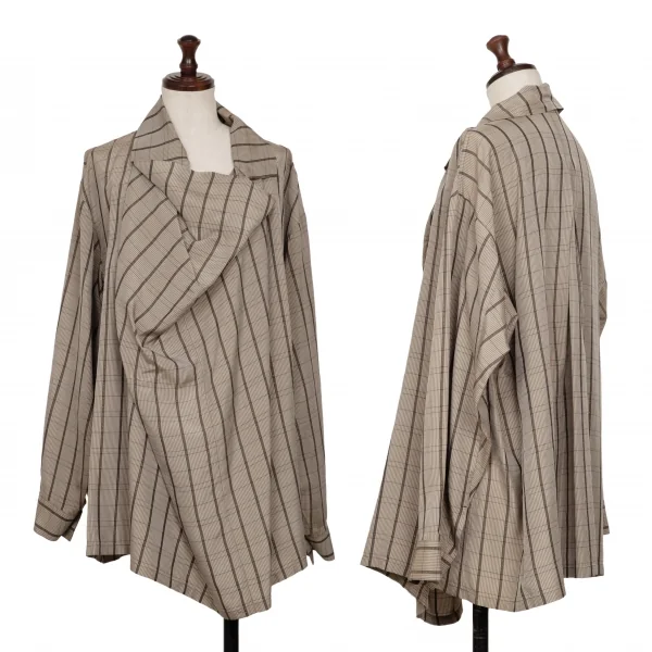 ISSEY MIYAKE Silk Cupra Check Long Sleeve Shirt Beige M K-127823_001