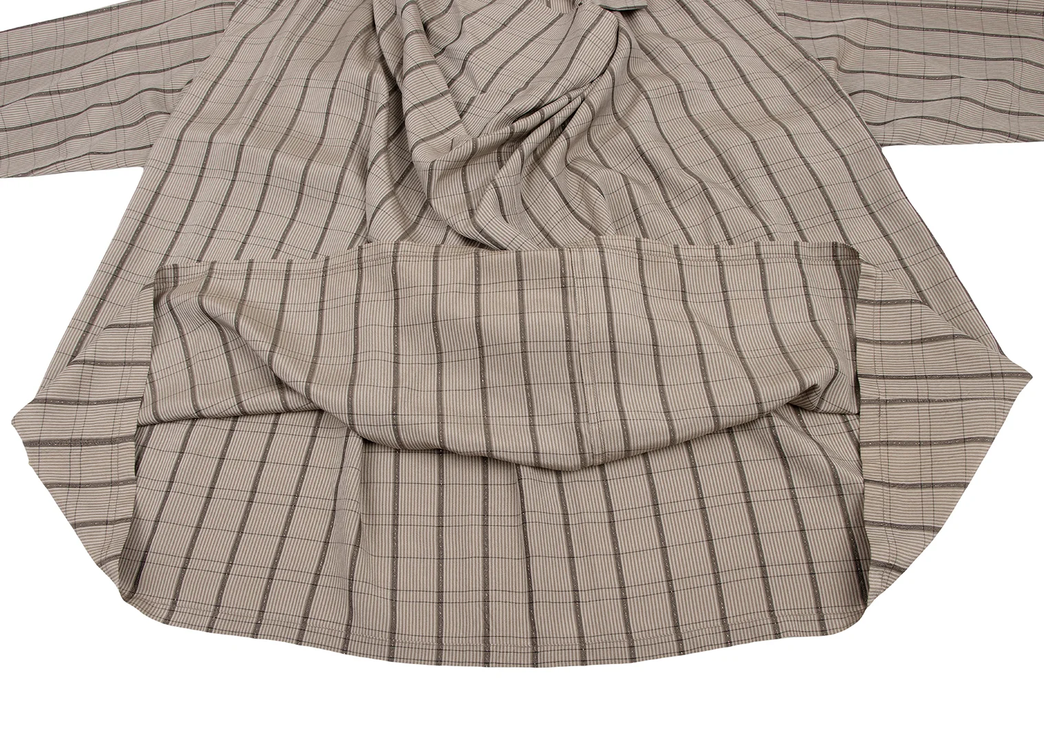 イッセイミヤケISSEY MIYAKE シルクキュプラドレープ変形チェックシャツ ベージュM 【レディース】 イッセイミヤケISSEY MIYAKEシルクキュプラドレープ変形チェック