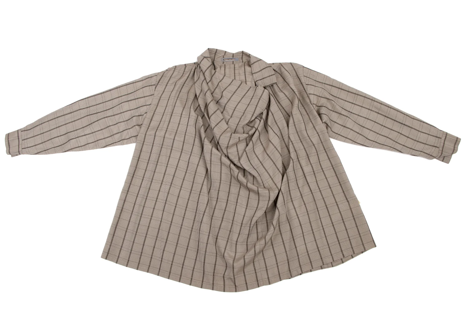 イッセイミヤケISSEY MIYAKE シルクキュプラドレープ変形チェックシャツ ベージュM 【レディース】 イッセイミヤケISSEY MIYAKEシルクキュプラドレープ変形チェック