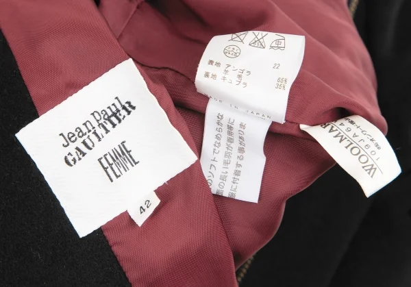 ジャンポールゴルチエファムJean Paul GAULTIER FEMME アンゴラウールベルトダブルジップアップロングコート 黒42 K-127865_019