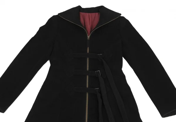 ジャンポールゴルチエファムJean Paul GAULTIER FEMME アンゴラウールベルトダブルジップアップロングコート 黒42 K-127865_003