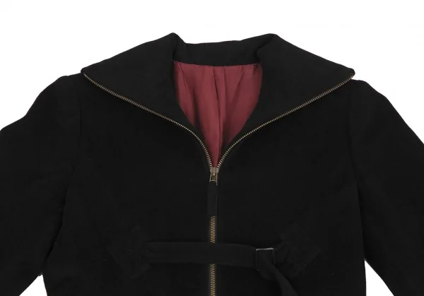 ジャンポールゴルチエファムJean Paul GAULTIER FEMME アンゴラウールベルトダブルジップアップロングコート 黒42 K-127865_004