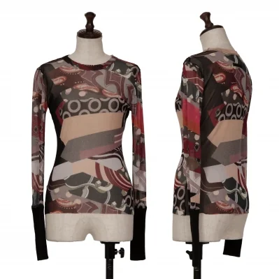 Jean-Paul GAULTIER PARIS Geometric Print Rib Sleeves Mesh T Shirt