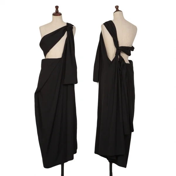 ヨウジヤマモト ファムYohji Yamamoto FEMME ウールギャバロープ留めデザインワンピース 黒1 K-127875_001