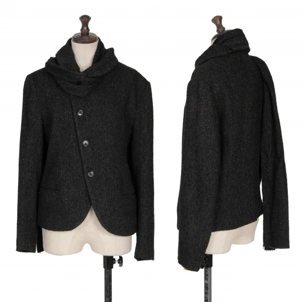 ヨウジヤマモト ノアールYohji Yamamoto NOIR ウールシルクマフラーカラー２wayジャケット 黒1 K-127880_001