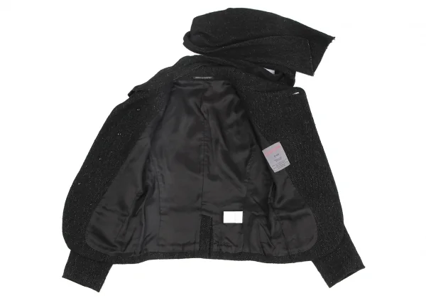 ヨウジヤマモト ノアールYohji Yamamoto NOIR ウールシルクマフラーカラー２wayジャケット 黒1 K-127880_010