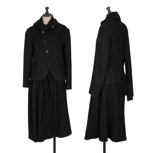 ヨウジヤマモト ノアールYohji Yamamoto NOIR ウールシルクマフラーカラー２wayジャケット 黒1 K-127880_013