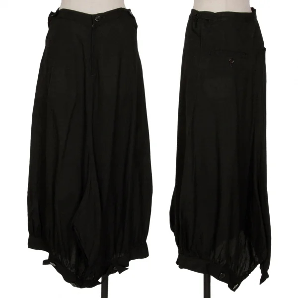 ヨウジヤマモト ノアールYohji Yamamoto NOIR コットン裾ボタンフロントジッパー2wayパンツスカート 黒1 K-127891_001