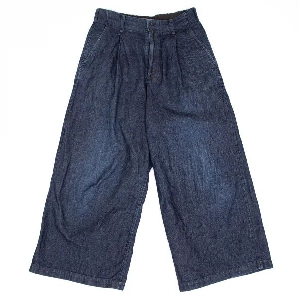 プランテーションPlantation ペーパー混ウォッシュドコットンデニムワイドパンツ インディゴS K-127986_001