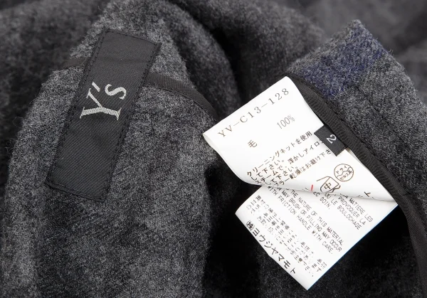 ワイズY's ウールチェックフリンジマフラーデザインジャケット グレー2 K-128004_016