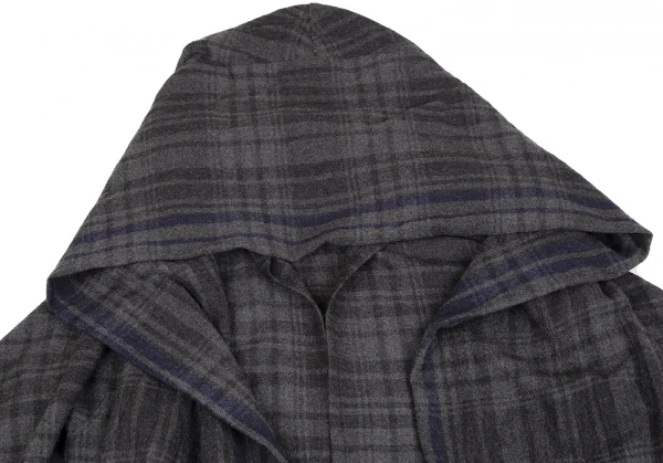 ワイズY's ウールチェックフリンジマフラーデザインジャケット グレー2 K-128004_003