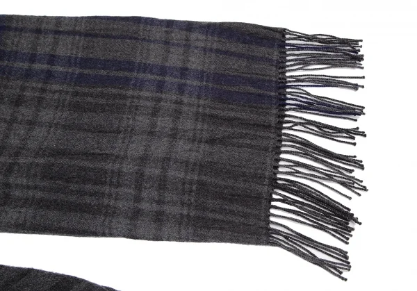 ワイズY's ウールチェックフリンジマフラーデザインジャケット グレー2 K-128004_005