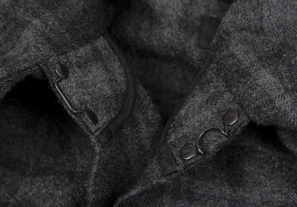 ワイズY's ウールチェックフリンジマフラーデザインジャケット グレー2 K-128004_006