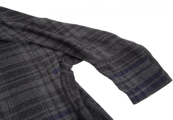 ワイズY's ウールチェックフリンジマフラーデザインジャケット グレー2 K-128004_007
