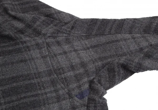 ワイズY's ウールチェックフリンジマフラーデザインジャケット グレー2 K-128004_008
