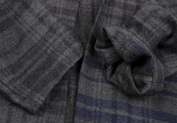 ワイズY's ウールチェックフリンジマフラーデザインジャケット グレー2 K-128004_009